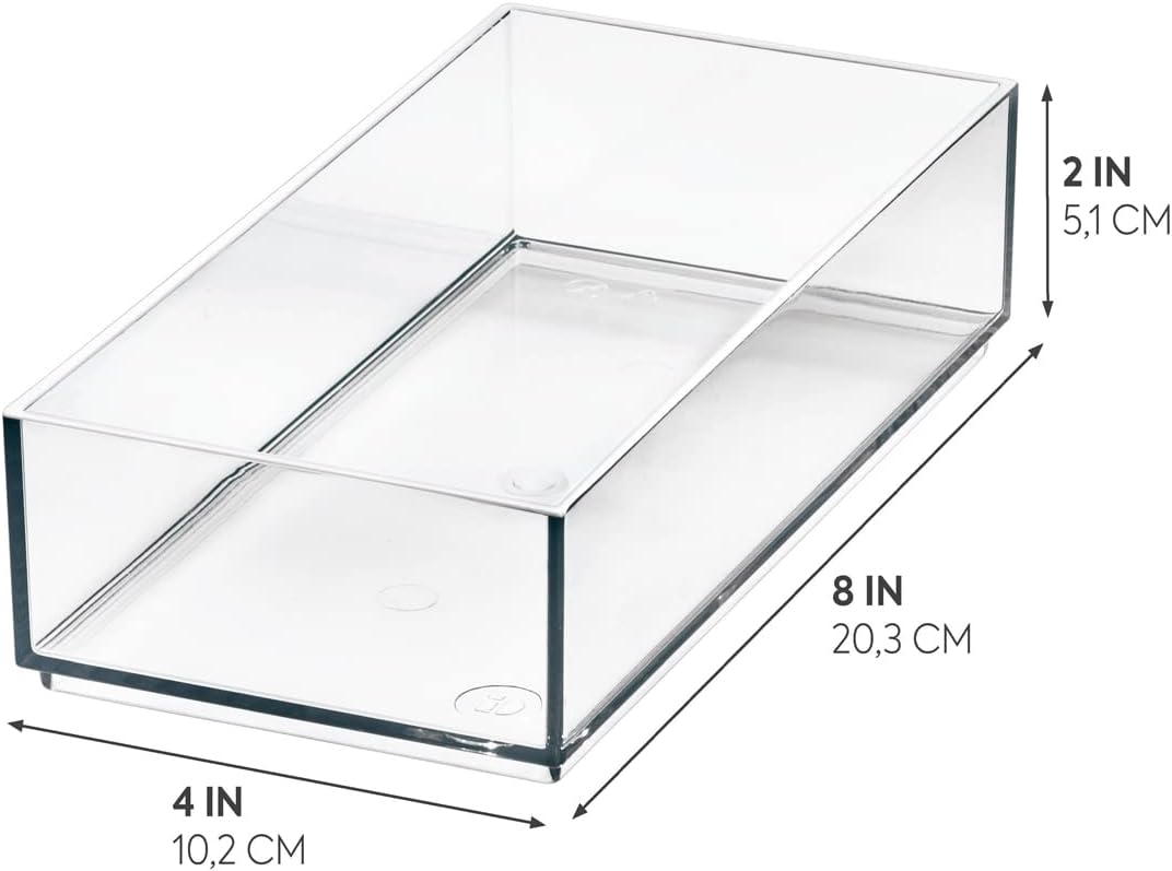Clarity Plastic Drawer Organizer for Vanity, Countertop, Bathroom, Kitchen and Cabinet Storage, 8" x 4" x 2", Clear