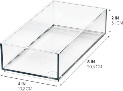 Clarity Plastic Drawer Organizer for Vanity, Countertop, Bathroom, Kitchen and Cabinet Storage, 8" x 4" x 2", Clear
