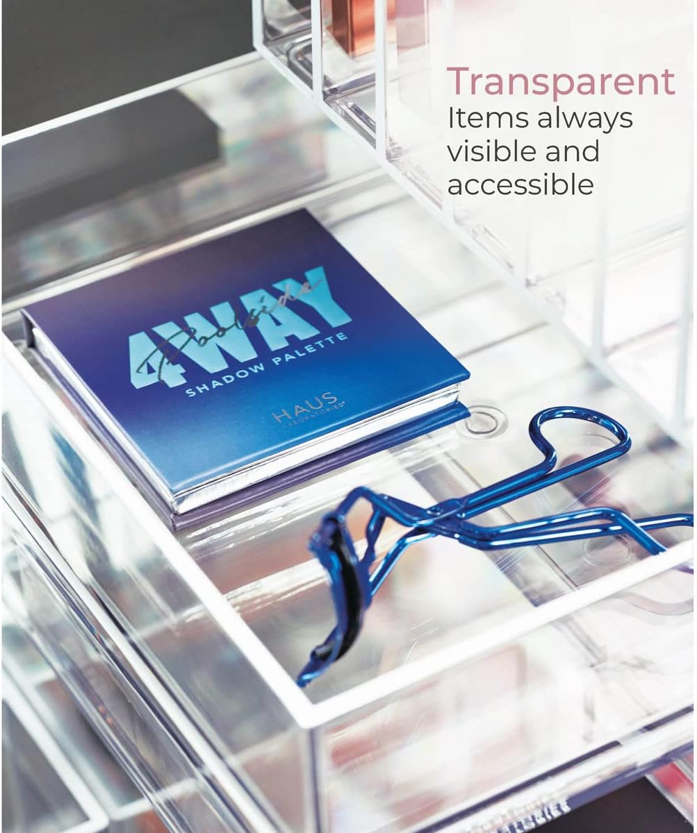 Clarity Plastic Drawer Organizer for Vanity, Countertop, Bathroom, Kitchen and Cabinet Storage, 8" x 4" x 2", Clear