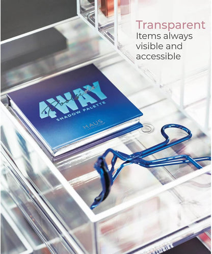 Clarity Plastic Drawer Organizer for Vanity, Countertop, Bathroom, Kitchen and Cabinet Storage, 8" x 4" x 2", Clear