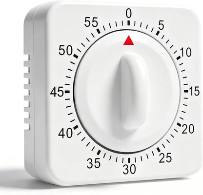 60 Minute Mechanical Kitchen Timer - Visual Wind Up Timer Clock with Loud Alarm - No Batteries Required-Magnetic Backing, Timer for Classroom, Home, Study and Cooking (White)