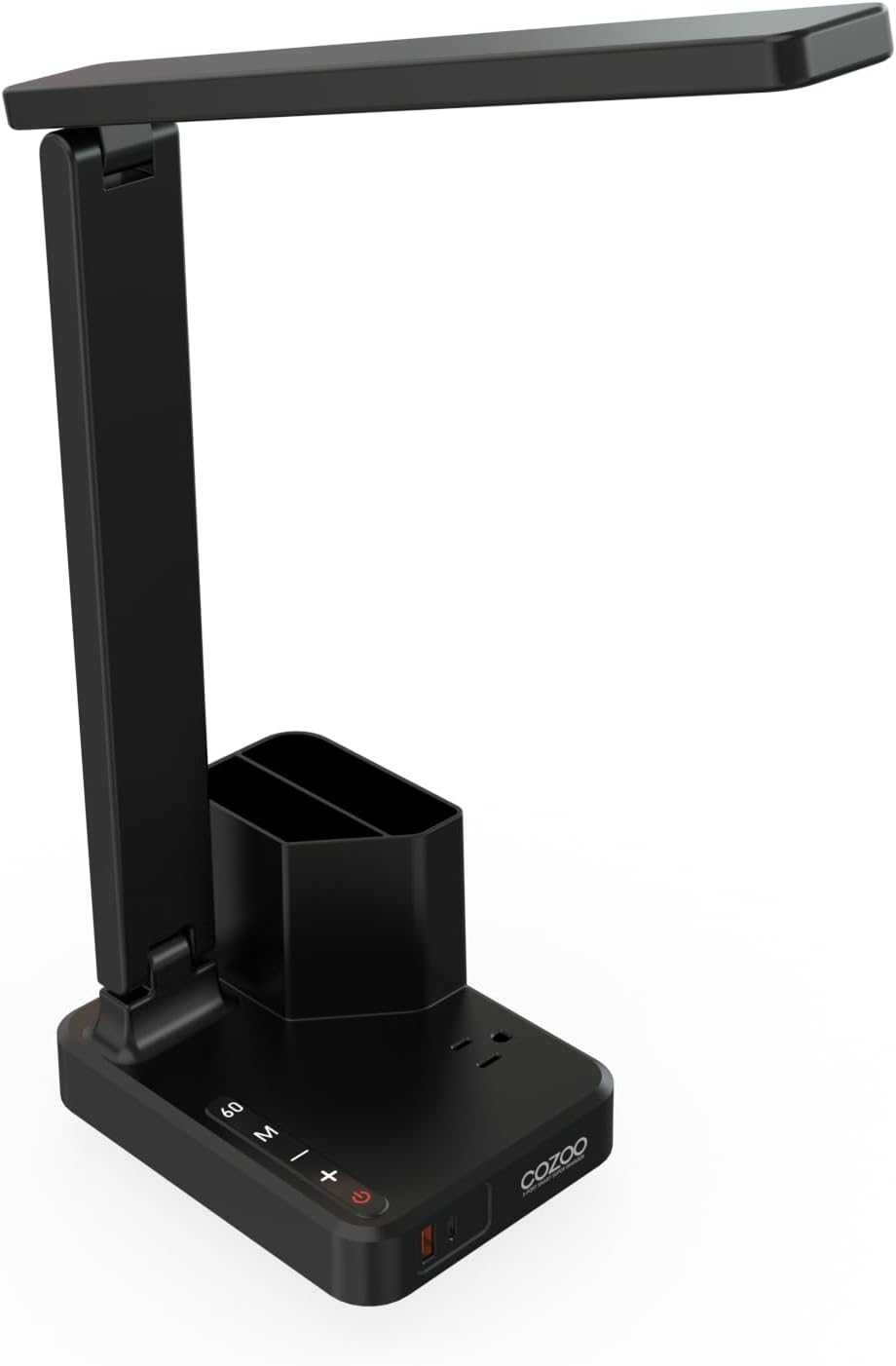 LED Desk Lamp USB A/C AC Pen Holder Dorm Home Office Desk Light Black