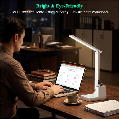 LED Desk Lamp USB A/C AC Pen Holder Dorm Home Office Desk Light Black