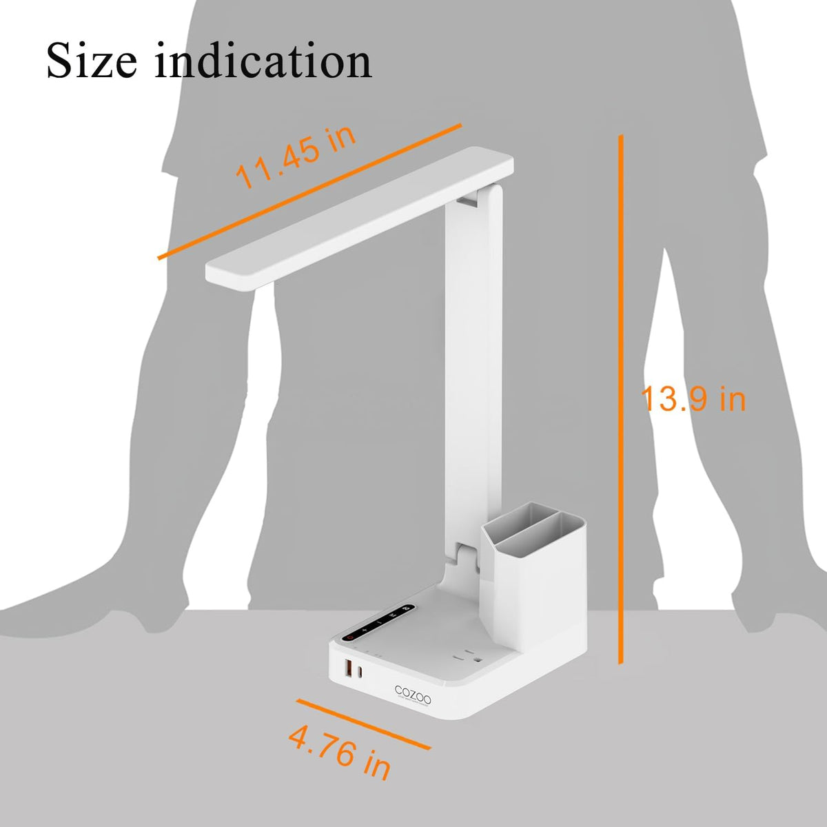 LED Desk Lamp USB A/C AC Pen Holder Dorm Home Office Desk Light Black