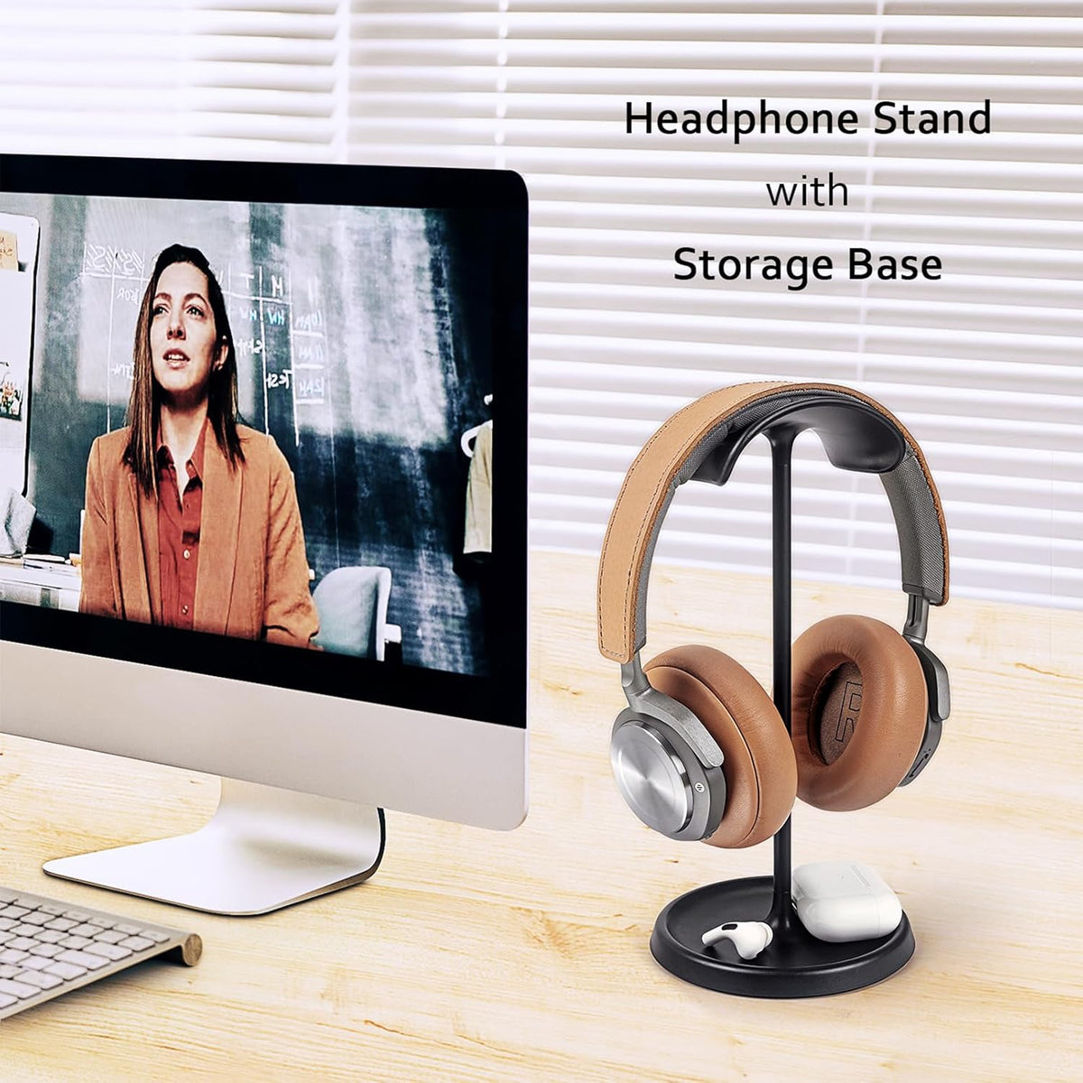 Headphone Stand, Curved Headset Stand with Storage Tray, Heavy Base Gaming Headset Holder for AirPods Max, AirPods, AirPods Pro, Beats, Bose, Sennheiser, Sony and More (White)