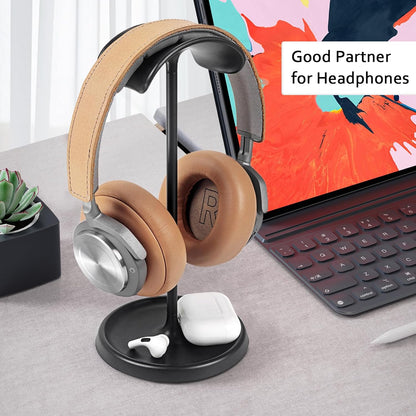Headphone Stand, Curved Headset Stand with Storage Tray, Heavy Base Gaming Headset Holder for AirPods Max, AirPods, AirPods Pro, Beats, Bose, Sennheiser, Sony and More (White)