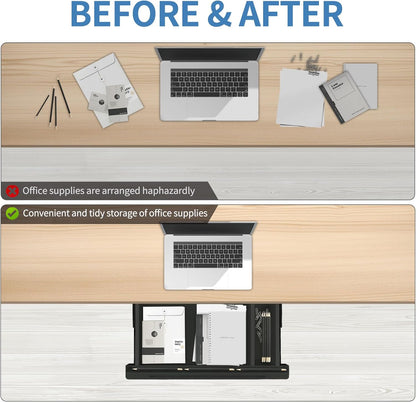 Under Desk Mounted Sliding Drawer to pull out, Attachable Desk Pencil Drawer Ball-Bearing Slides (Black)