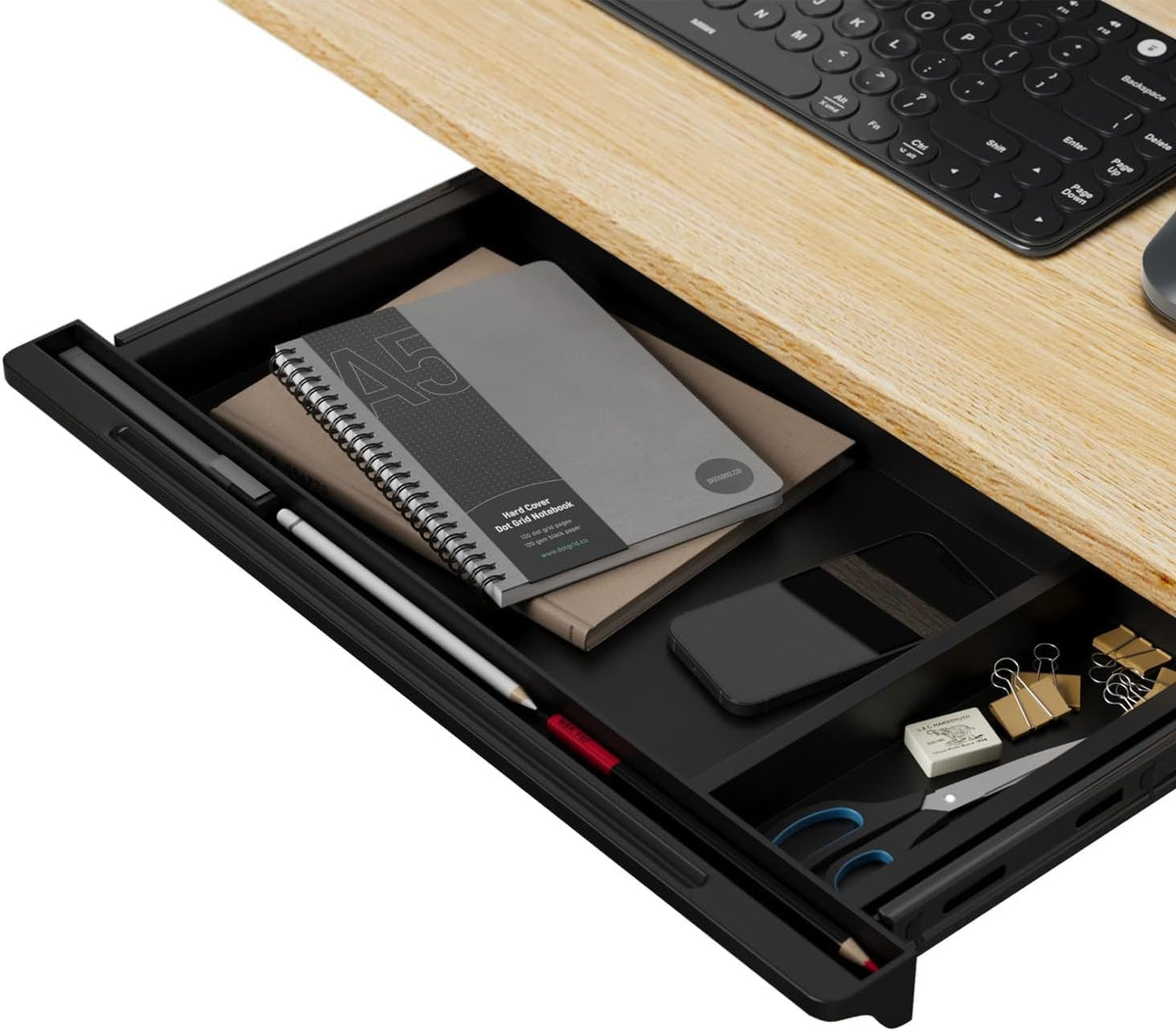Under Desk Mounted Sliding Drawer to pull out, Attachable Desk Pencil Drawer Ball-Bearing Slides (Black)