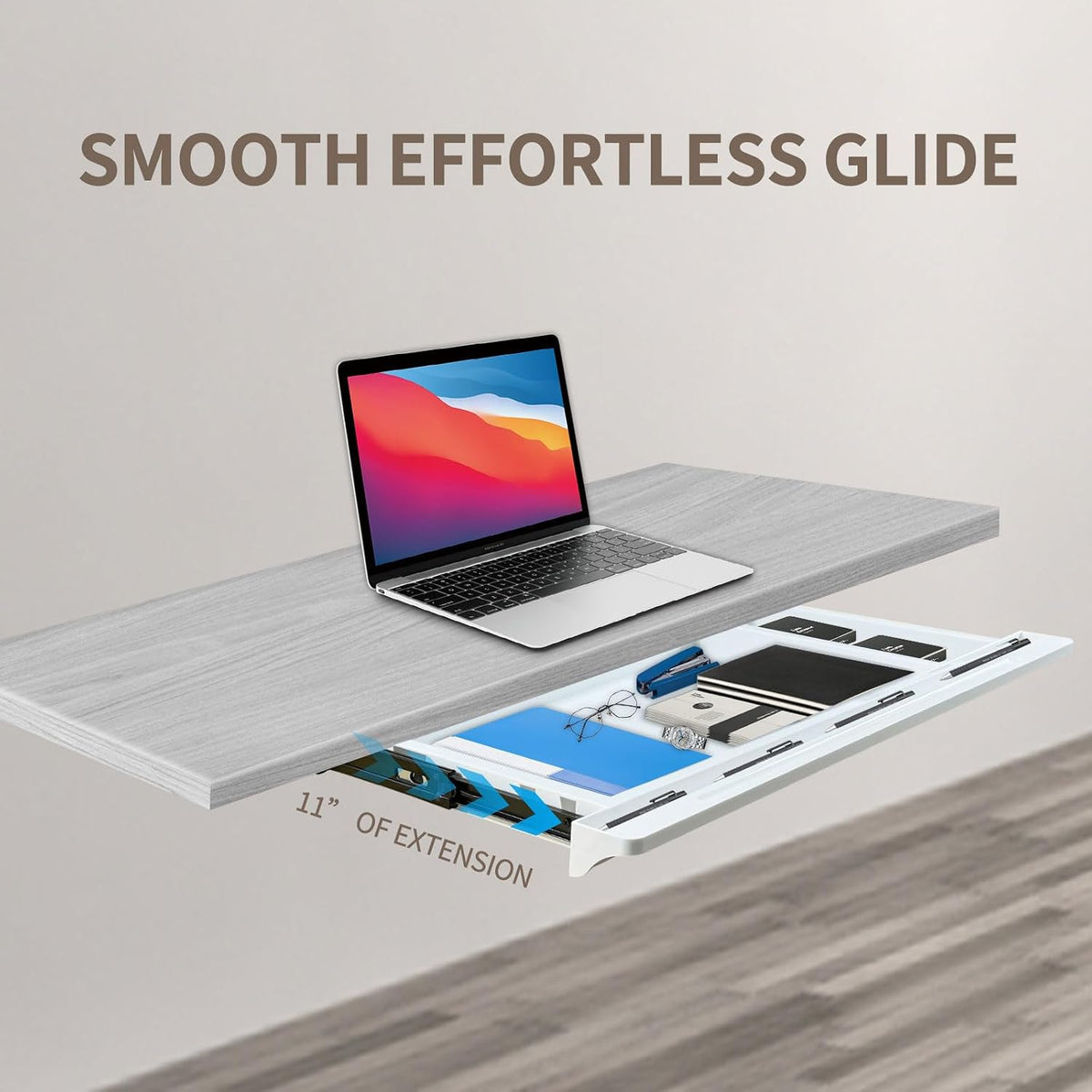 Under Desk Mounted Sliding Drawer to pull out, Attachable Desk Pencil Drawer Ball-Bearing Slides (Black)