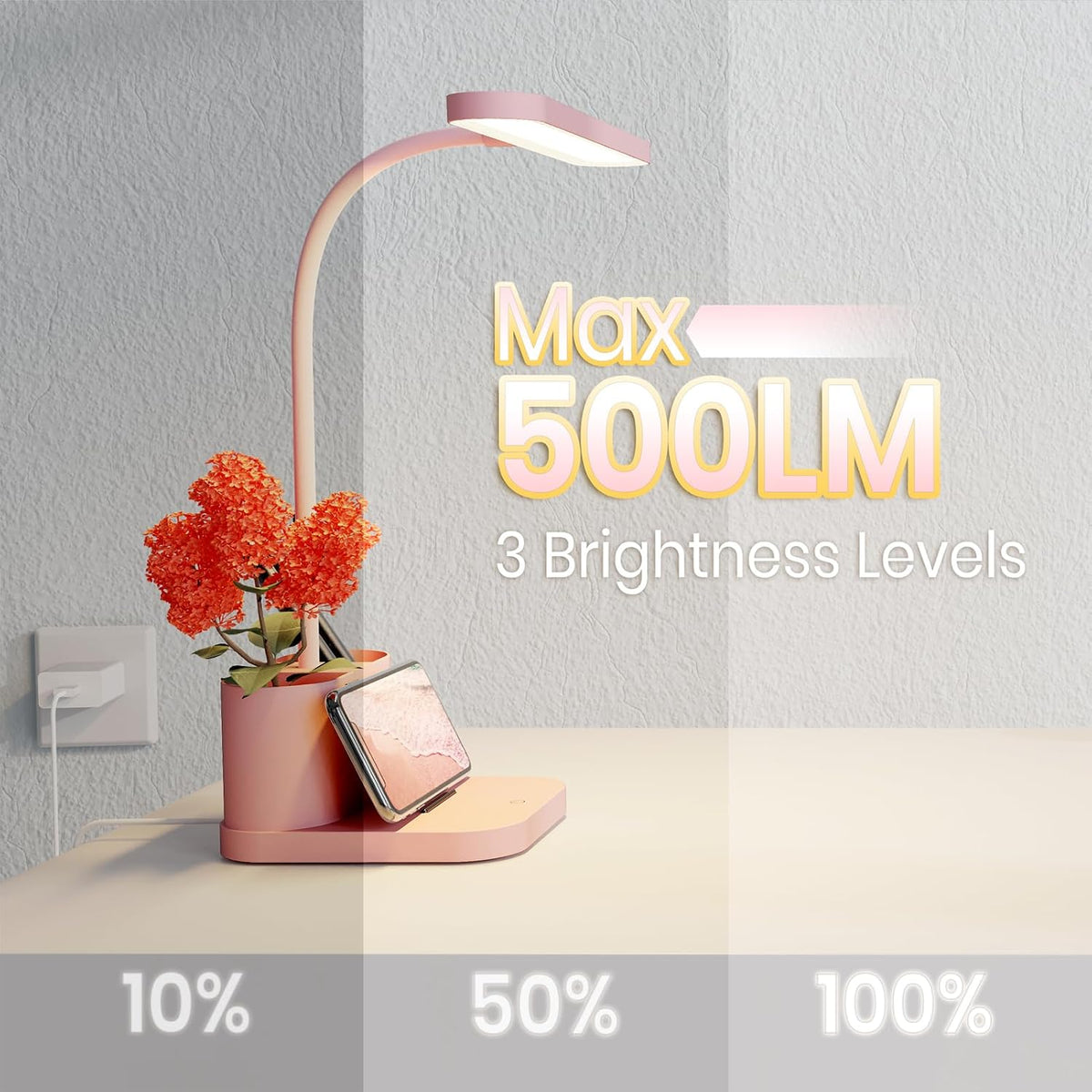 AXX Pink Desk Lamp for Teen Girls, College Dorm Room Cute Table Light
