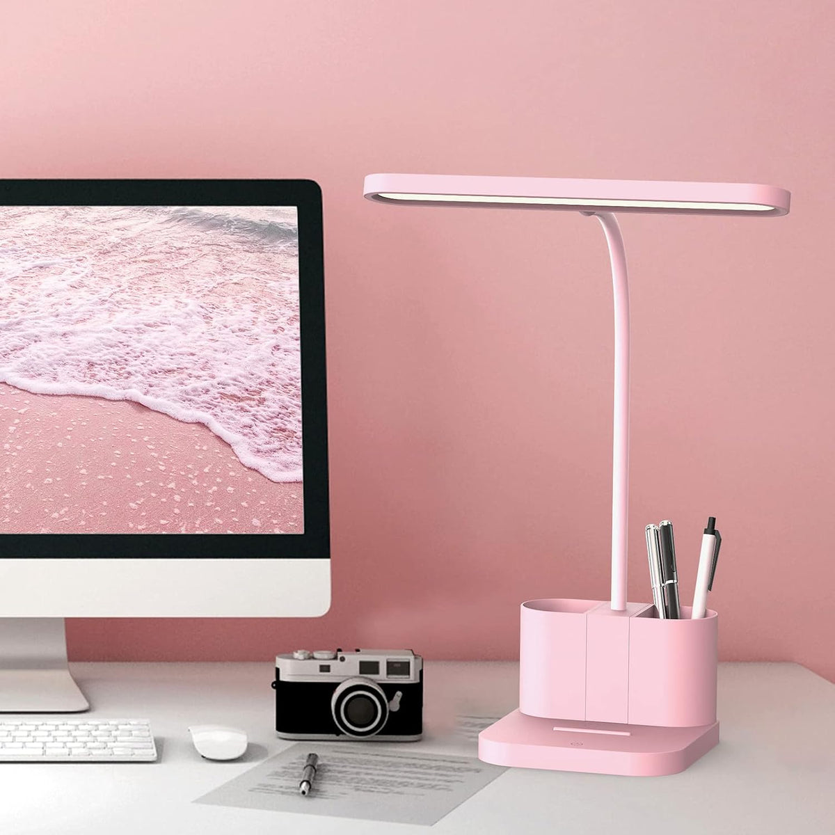 AXX Pink Desk Lamp for Teen Girls, College Dorm Room Cute Table Light