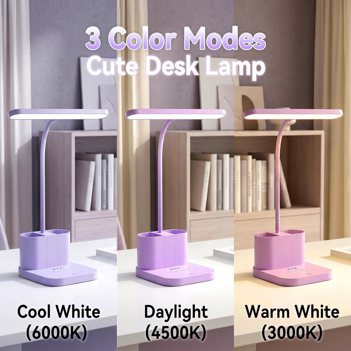 AXX Pink Desk Lamp for Teen Girls, College Dorm Room Cute Table Light