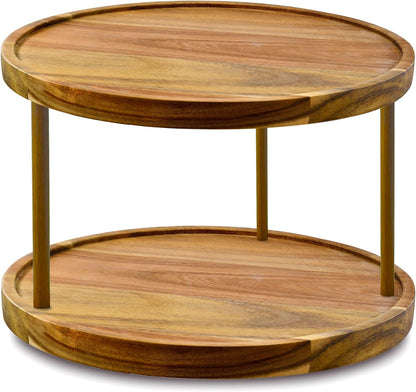 10" Acacia Wood Lazy Susan Organizer Kitchen Turntable for Cabinet Pantry Table Organization