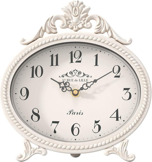 Vintage Table Clock,Antique White French Rustic Style Mantel Clock