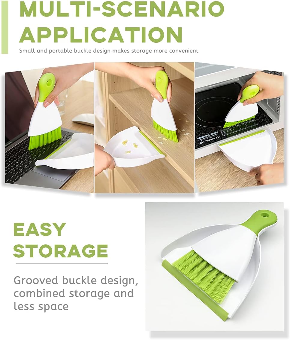 Dust pan Broom Brush Dustpan - Small Broom and Dustpan Set, Mini Broom and Dustpan, Small Dustpans and Brush Set for Home Cleaning, Sofa,Desk,Guinea Pig Cage,Cat Litter, etc. (Green