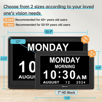 Dementia Clocks for Seniors, 7” Digital Date Clock Large Display