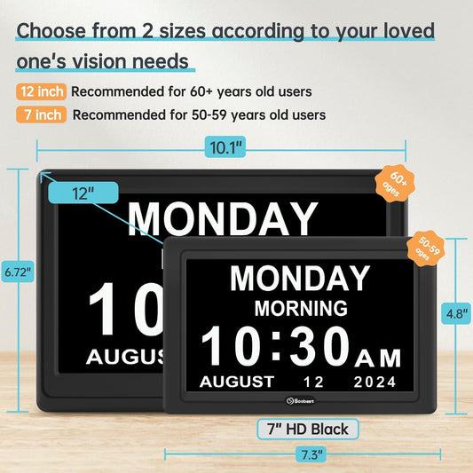 Dementia Clocks for Seniors, 7” Digital Date Clock Large Display
