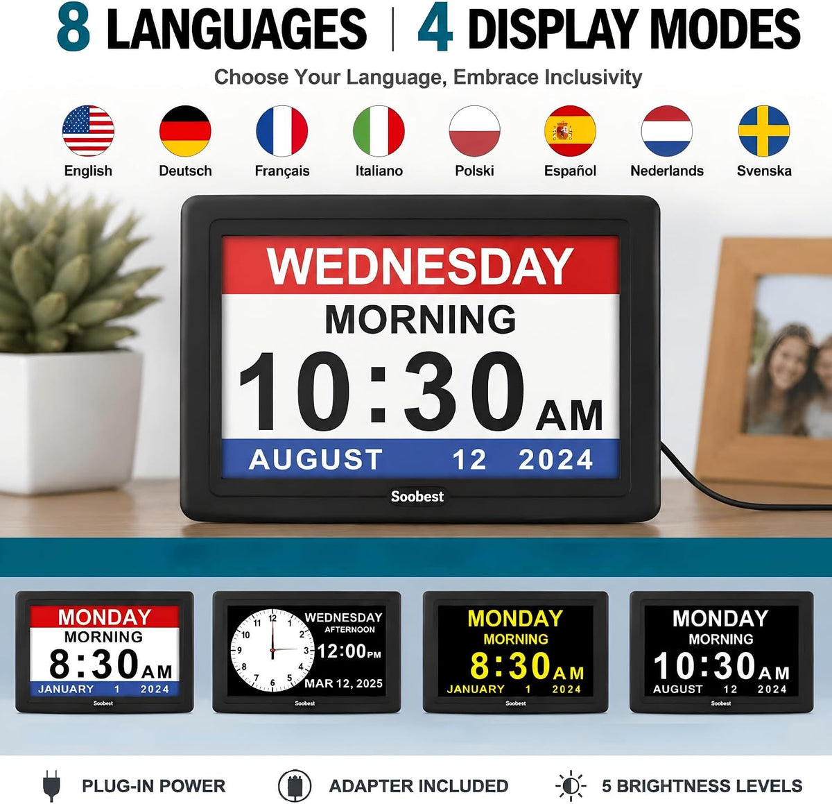 Dementia Clocks for Seniors, 7” Digital Date Clock Large Display
