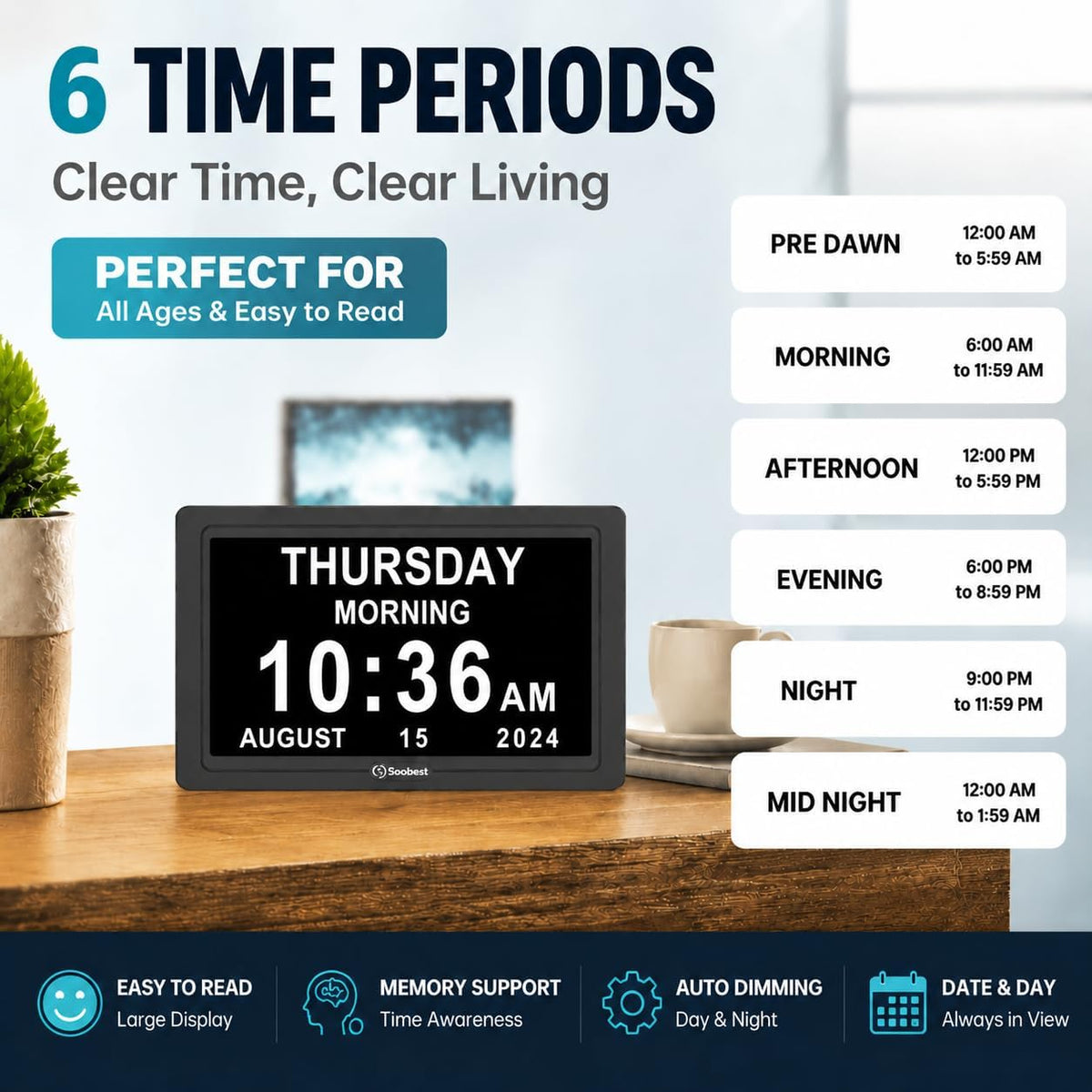 Dementia Clocks for Seniors, 7” Digital Date Clock Large Display