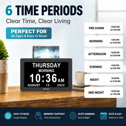 Dementia Clocks for Seniors, 7” Digital Date Clock Large Display