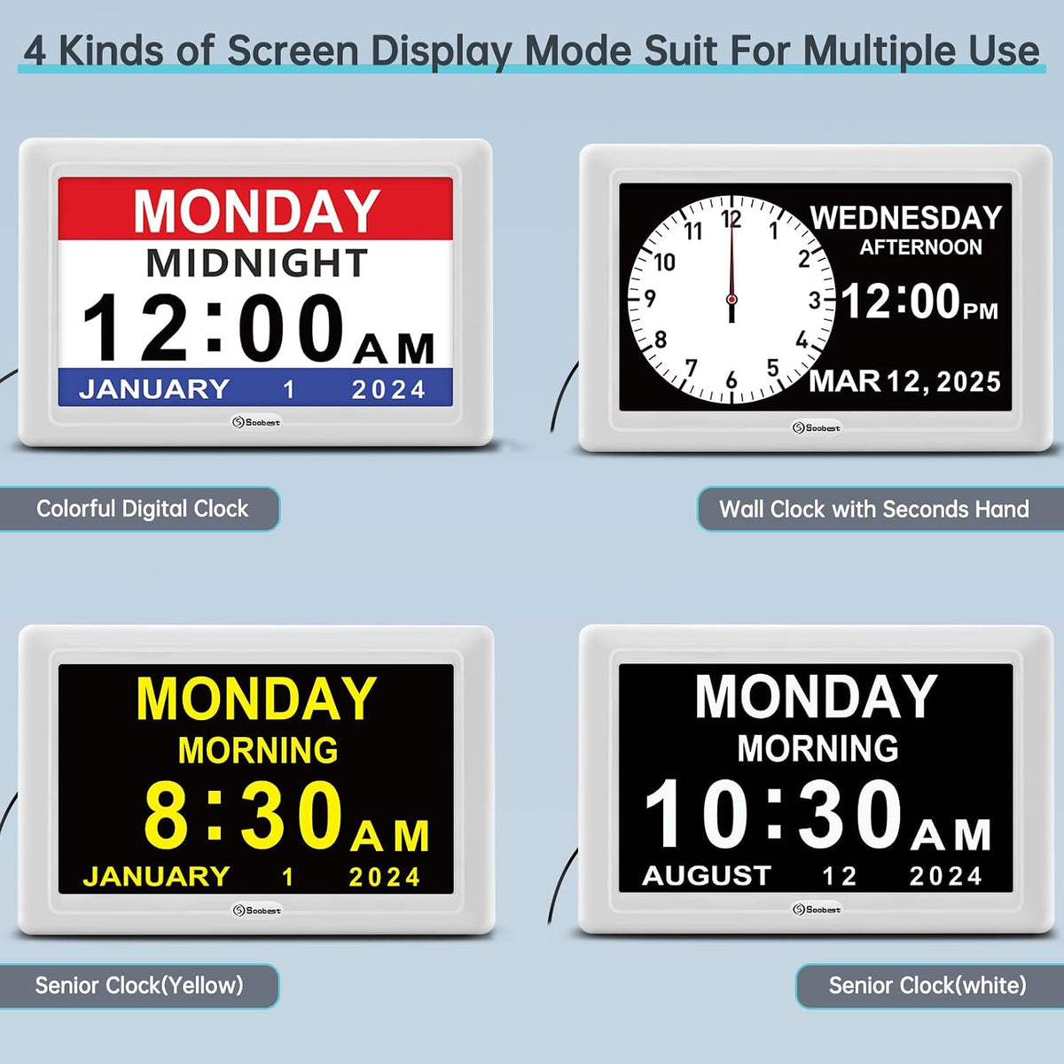 Dementia Clocks for Seniors, 7” Digital Date Clock Large Display