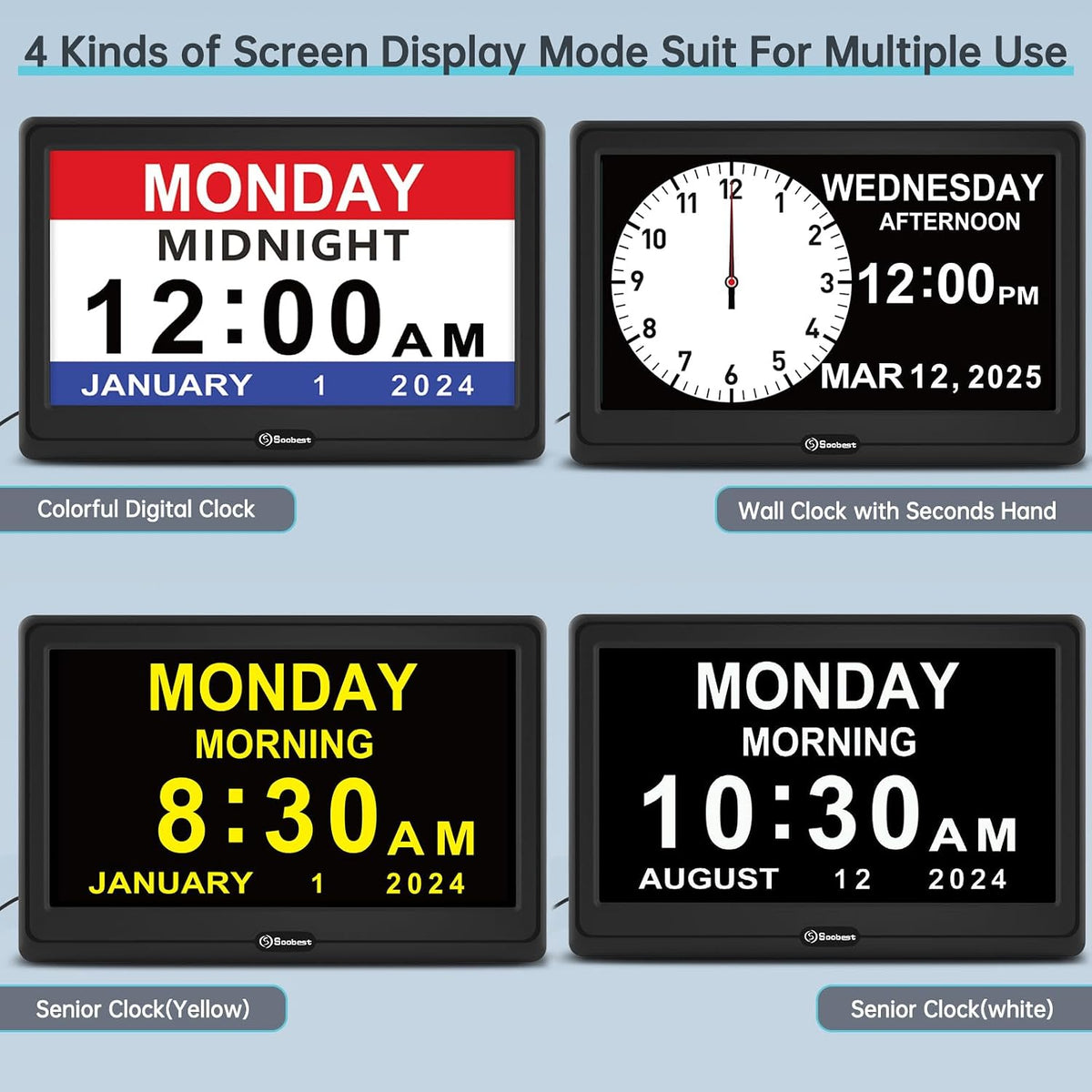 Dementia Clocks for Seniors, 7” Digital Date Clock Large Display