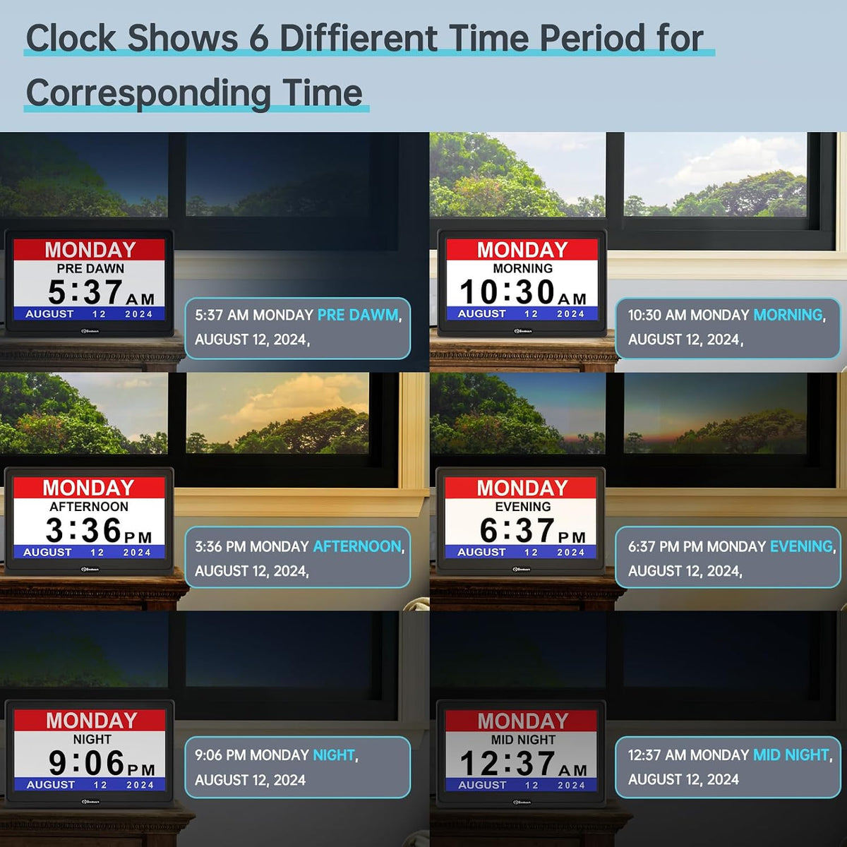 Dementia Clocks for Seniors, 7” Digital Date Clock Large Display