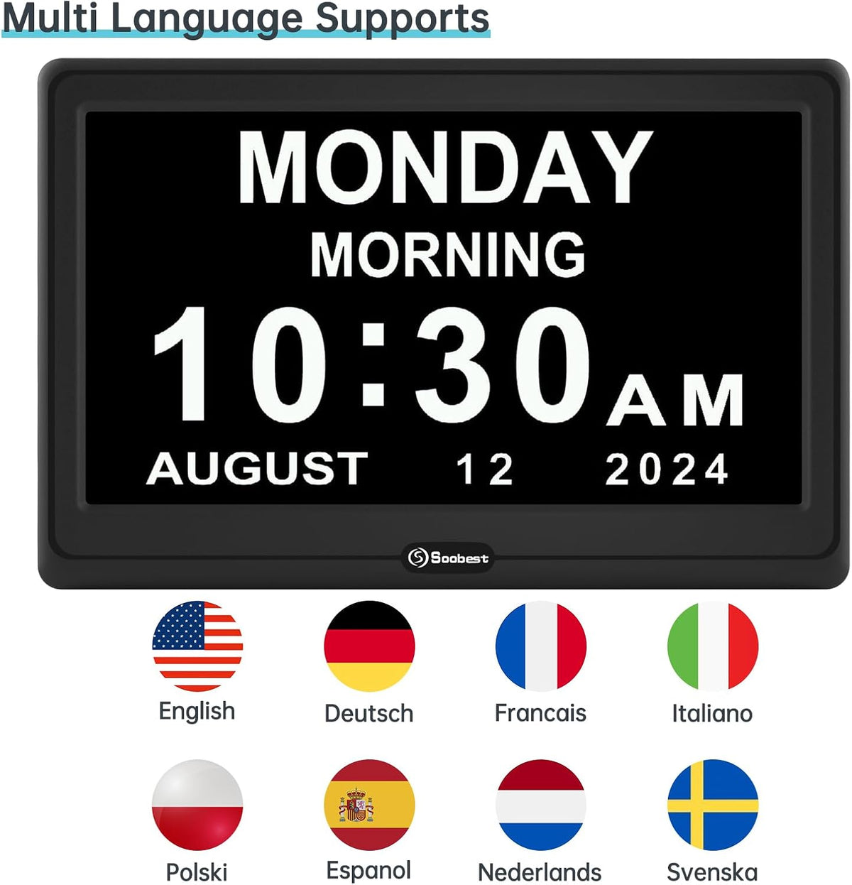 Dementia Clocks for Seniors, 7” Digital Date Clock Large Display