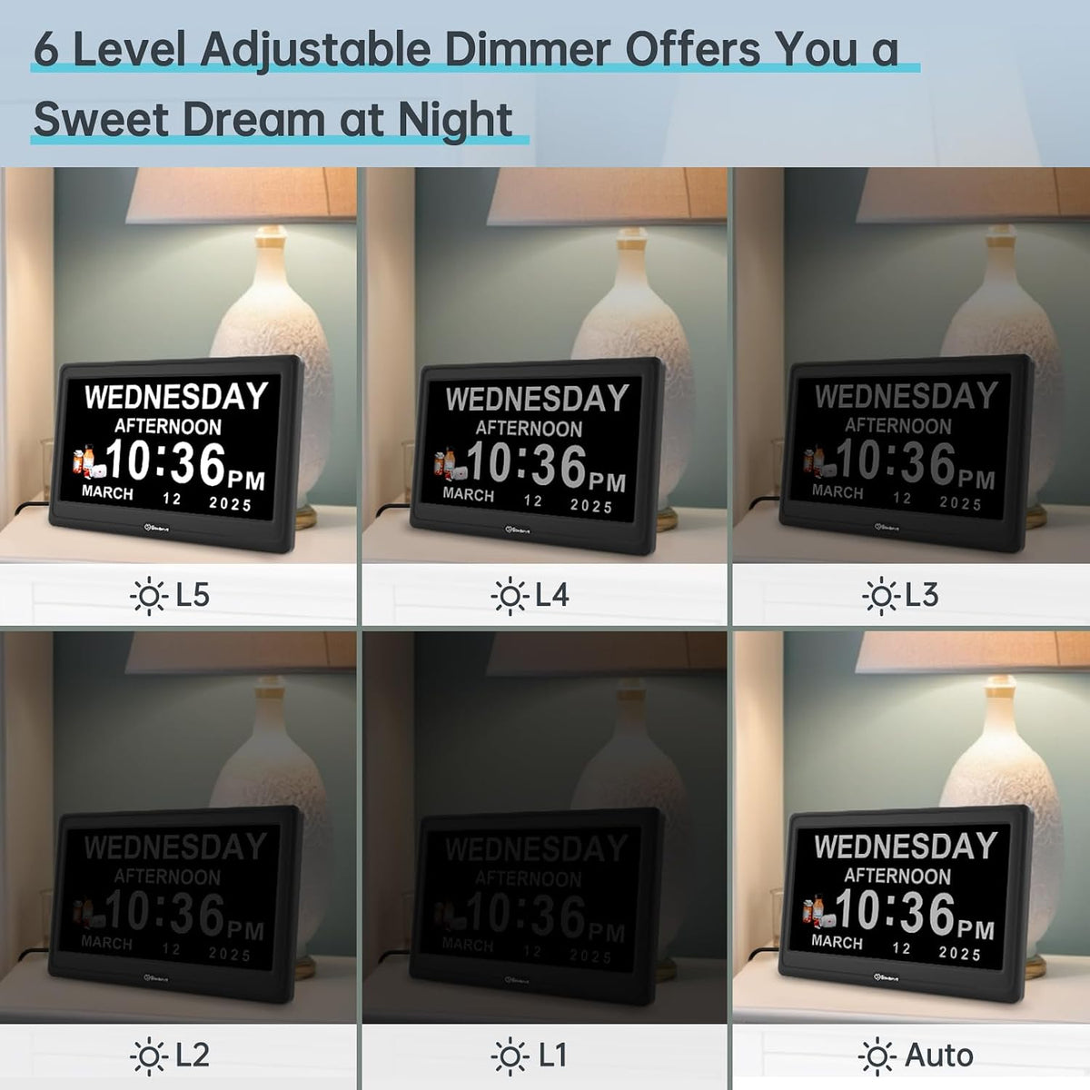 Dementia Clocks for Seniors, 7” Digital Date Clock Large Display