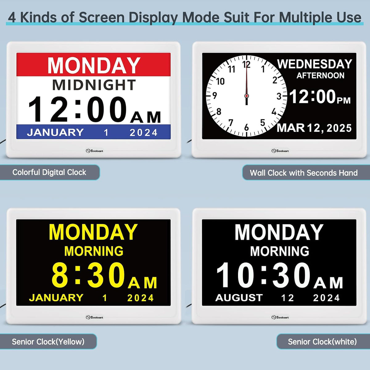 Dementia Clocks for Seniors, 7” Digital Date Clock Large Display