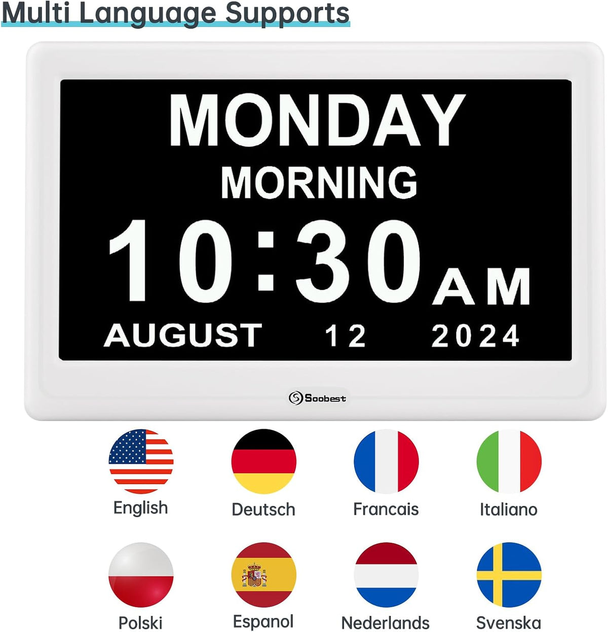 Dementia Clocks for Seniors, 7” Digital Date Clock Large Display