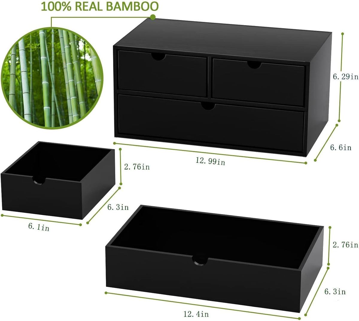 Bamboo Desk Organizer wtih Drawers Mini Desktop Drawer Tabletop Storage