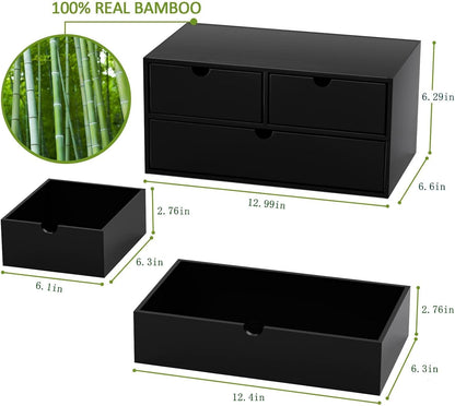 Bamboo Desk Organizer wtih Drawers Mini Desktop Drawer Tabletop Storage