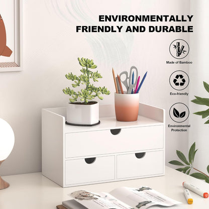 Bamboo Desk Organizer wtih Drawers Mini Desktop Drawer Tabletop Storage