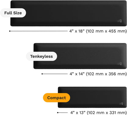 Wrist Pad/Rest - Compact - Black - Mechanical Keyboards, Stitched Edges, Ergonomic | 12x4 inches | 25mm/1in Thick (GWR-75) Compact (Black)