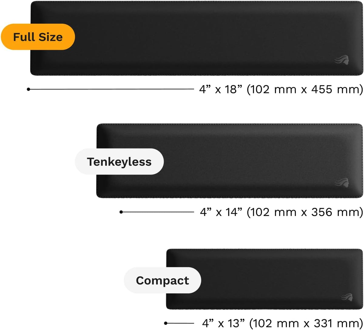 Wrist Pad/Rest - Compact - Black - Mechanical Keyboards, Stitched Edges, Ergonomic | 12x4 inches | 25mm/1in Thick (GWR-75) Compact (Black)