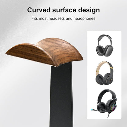 Walnut Headphone Stand with Controller Holder & Storage Base