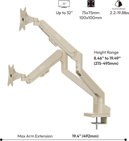 PS1D Wave Pink Dual Monitor Arm Stand Desk Mount - Fits up to 32 inches Monitors and up to 19.8lbs. VESA Compatibility and Integrated Cable Management