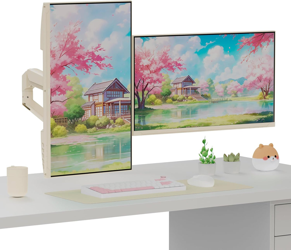 PS1D Wave Pink Dual Monitor Arm Stand Desk Mount - Fits up to 32 inches Monitors and up to 19.8lbs. VESA Compatibility and Integrated Cable Management