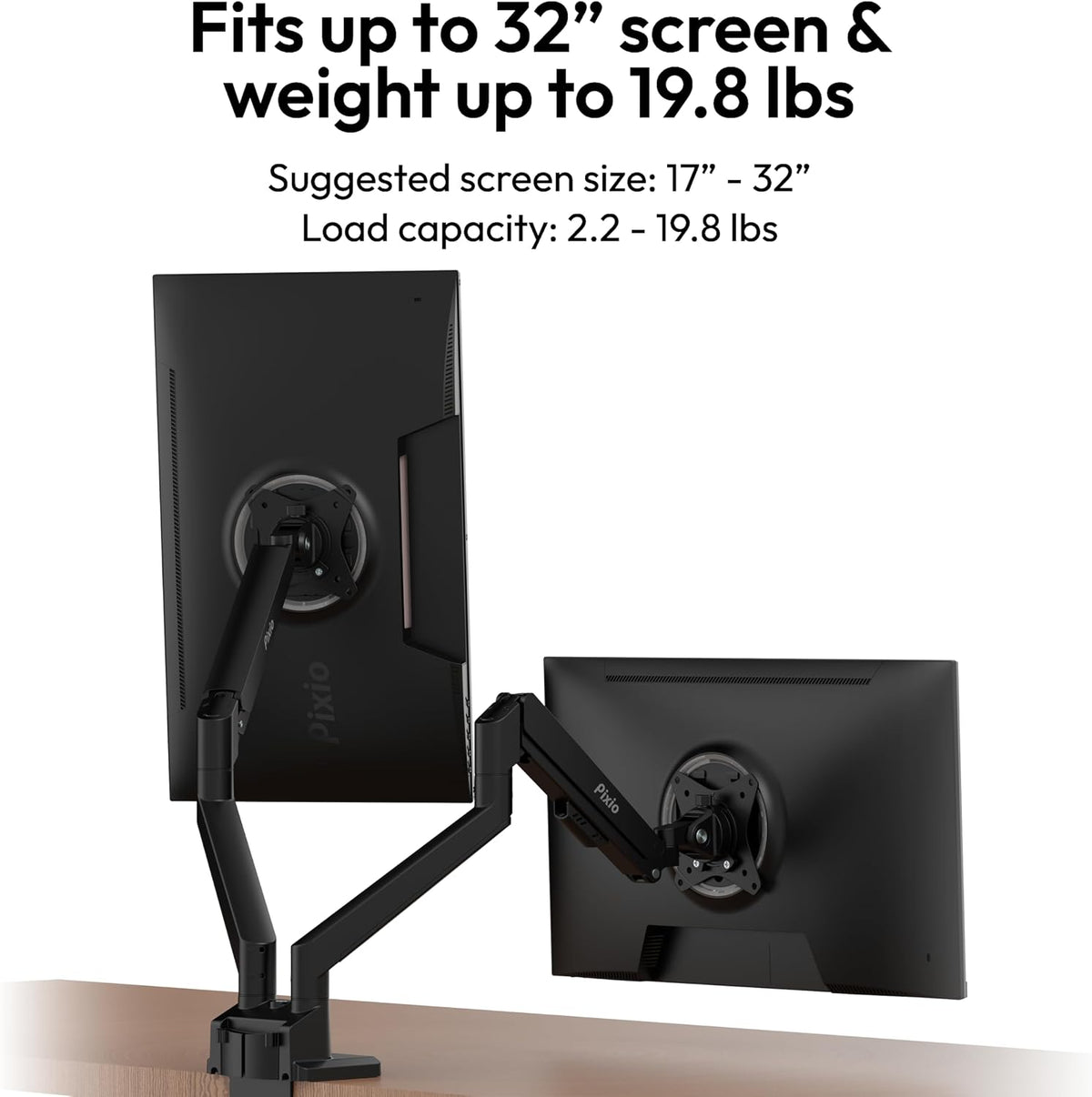 PS1D Wave Pink Dual Monitor Arm Stand Desk Mount - Fits up to 32 inches Monitors and up to 19.8lbs. VESA Compatibility and Integrated Cable Management