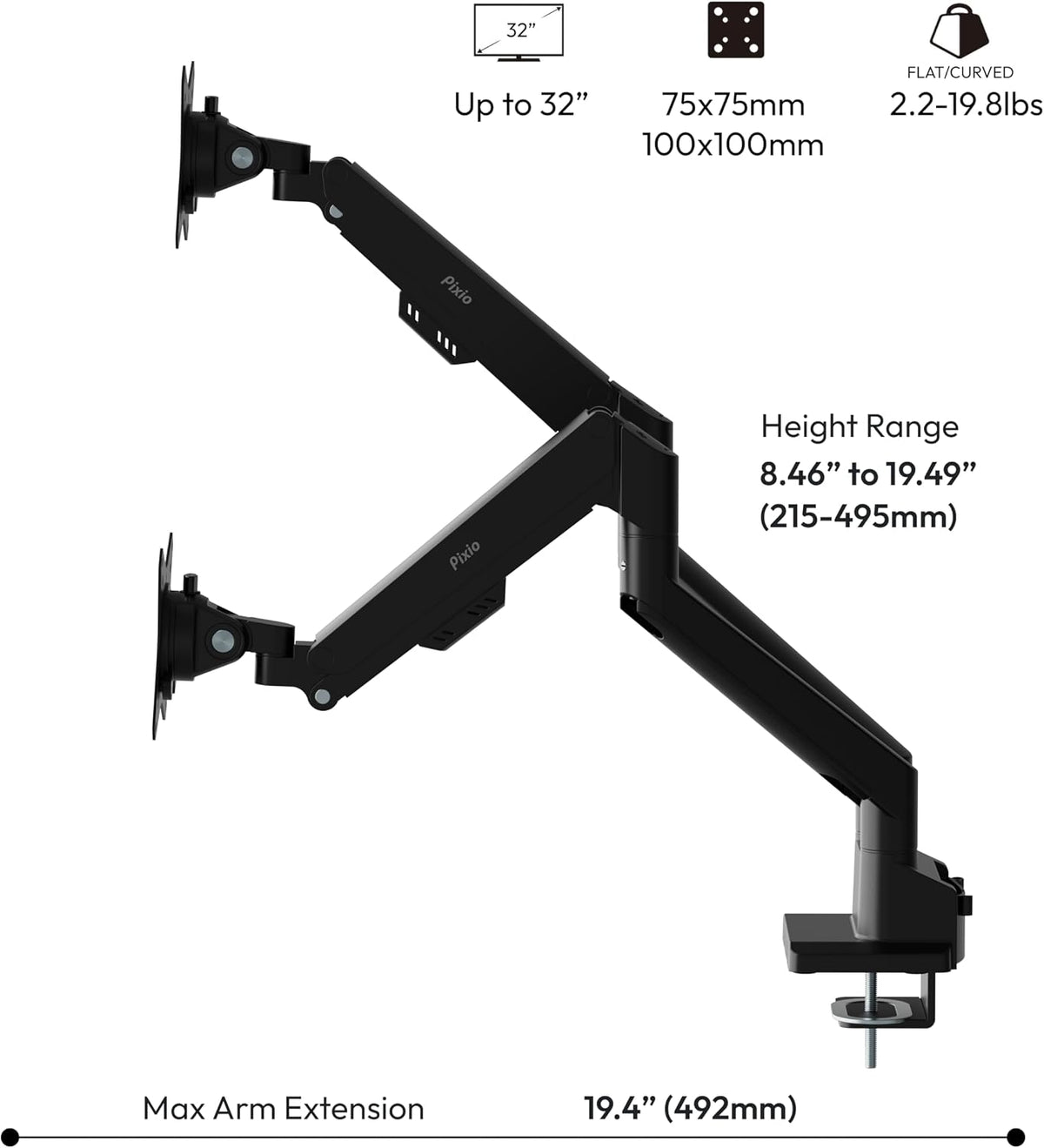 PS1D Wave Pink Dual Monitor Arm Stand Desk Mount - Fits up to 32 inches Monitors and up to 19.8lbs. VESA Compatibility and Integrated Cable Management