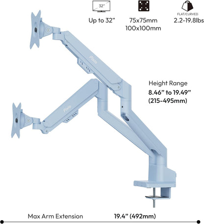 PS1D Wave Pink Dual Monitor Arm Stand Desk Mount - Fits up to 32 inches Monitors and up to 19.8lbs. VESA Compatibility and Integrated Cable Management