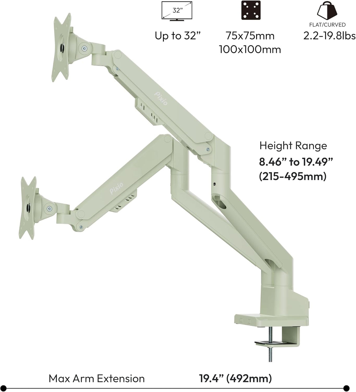 PS1D Wave Pink Dual Monitor Arm Stand Desk Mount - Fits up to 32 inches Monitors and up to 19.8lbs. VESA Compatibility and Integrated Cable Management