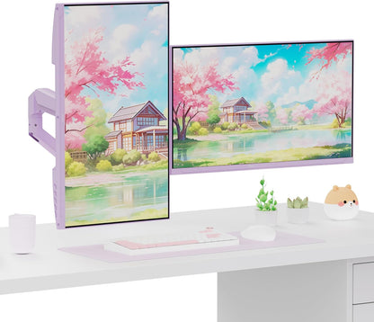 PS1D Wave Pink Dual Monitor Arm Stand Desk Mount - Fits up to 32 inches Monitors and up to 19.8lbs. VESA Compatibility and Integrated Cable Management