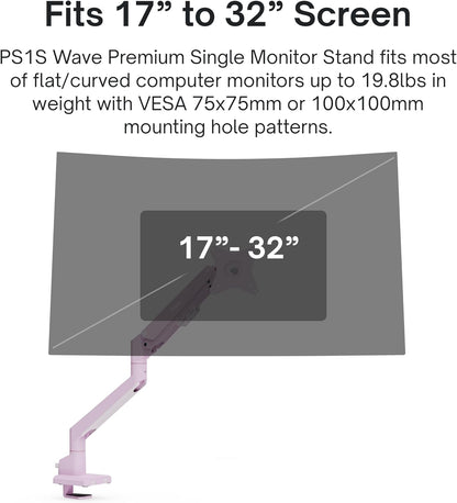 PS1D Wave Pink Dual Monitor Arm Stand Desk Mount - Fits up to 32 inches Monitors and up to 19.8lbs. VESA Compatibility and Integrated Cable Management