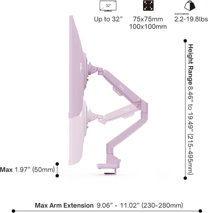 PS1D Wave Pink Dual Monitor Arm Stand Desk Mount - Fits up to 32 inches Monitors and up to 19.8lbs. VESA Compatibility and Integrated Cable Management