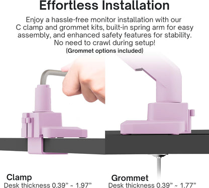 PS1D Wave Pink Dual Monitor Arm Stand Desk Mount - Fits up to 32 inches Monitors and up to 19.8lbs. VESA Compatibility and Integrated Cable Management