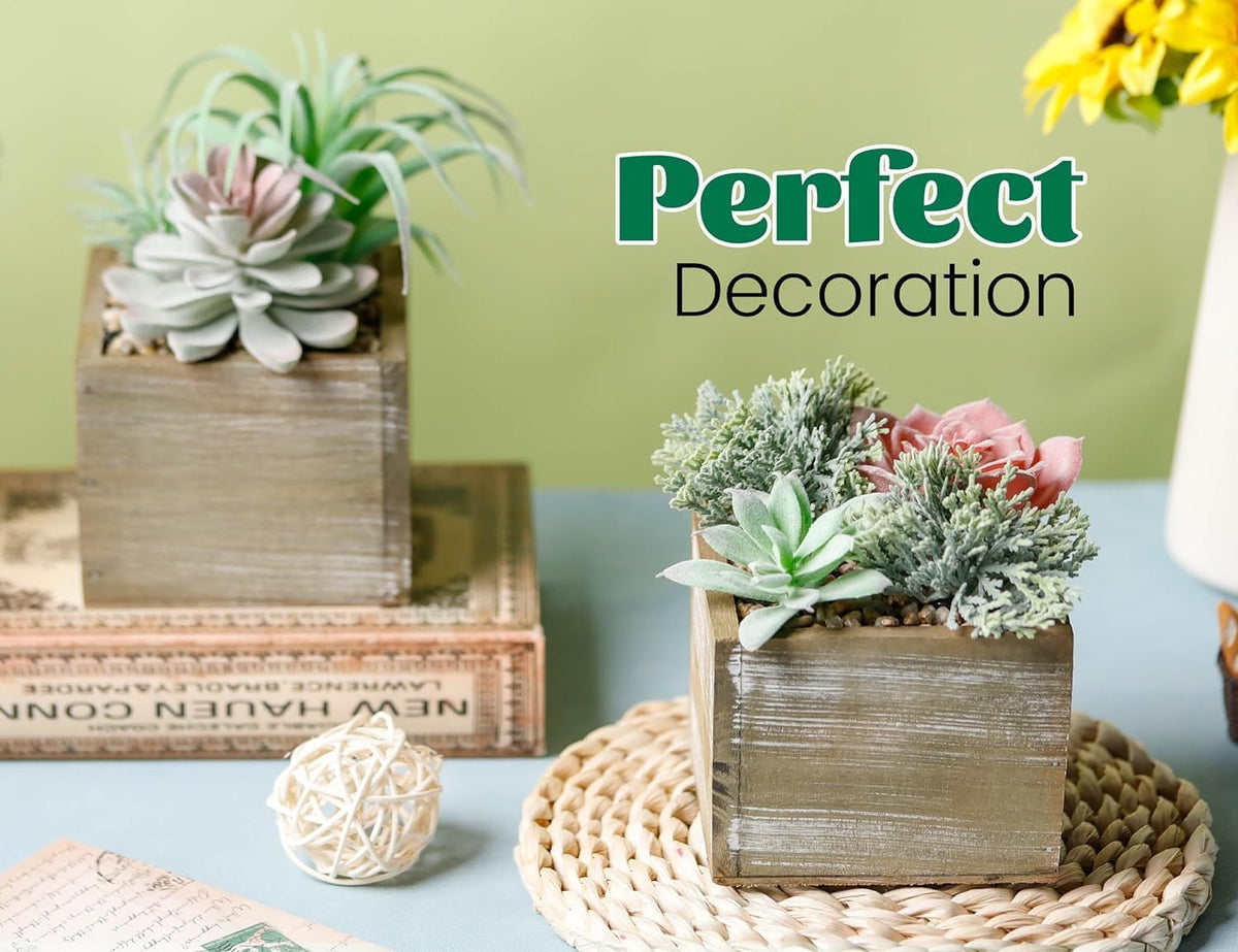 2 Pack Fake Succulents Plants in Wood Pots for Farmhouse Decor
