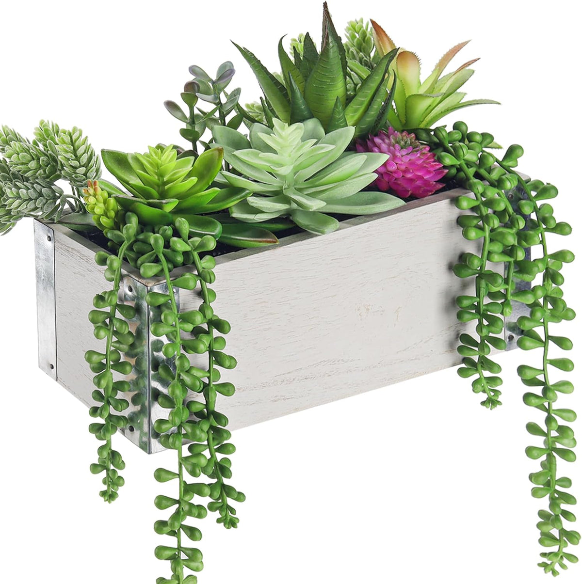 2 Pack Fake Succulents Plants in Wood Pots for Farmhouse Decor
