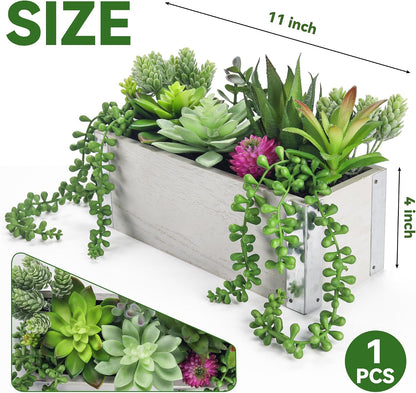 2 Pack Fake Succulents Plants in Wood Pots for Farmhouse Decor